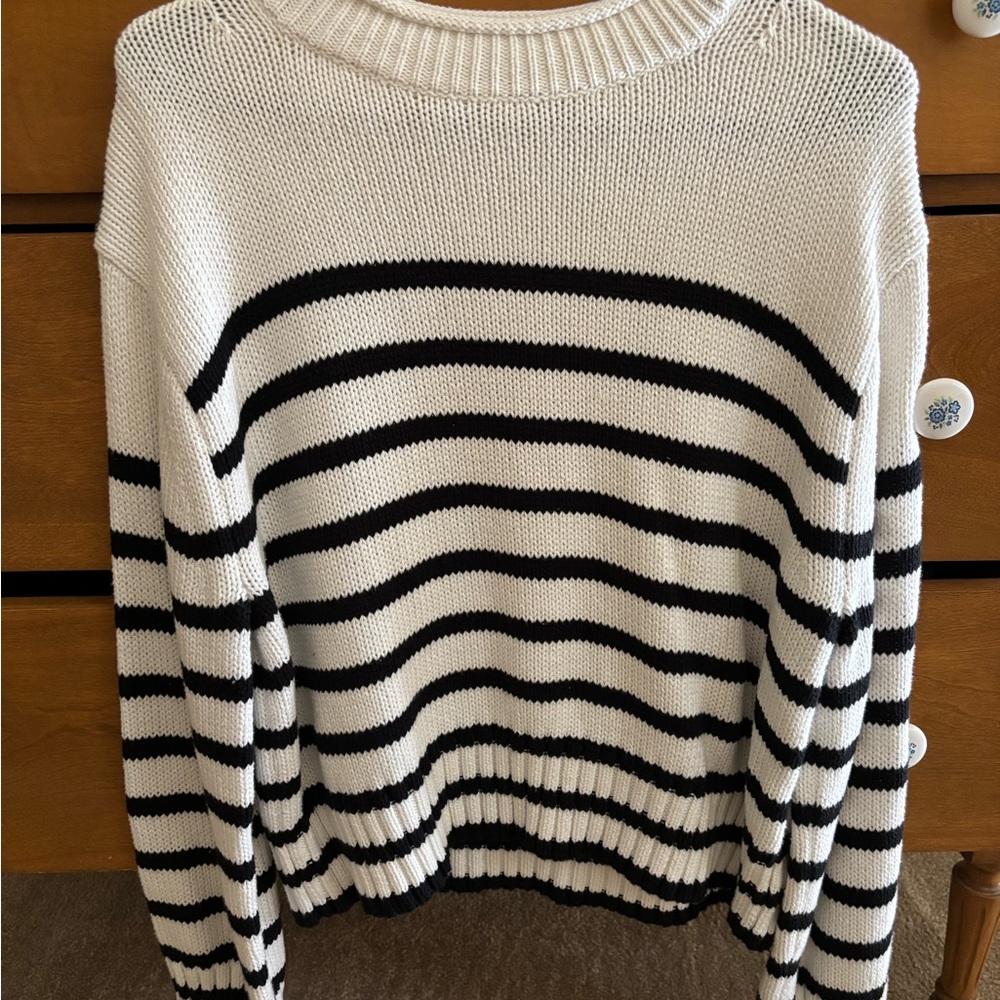 J. Crew Black and White Striped Rollneck Crew Neck Sweater